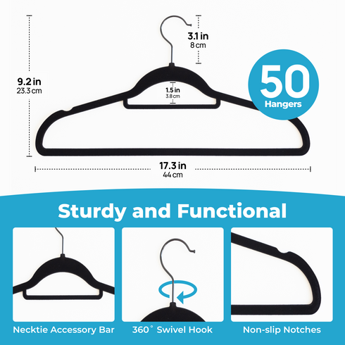 Velvet Felt Non Slip Clothing Hangers - 50 Pack